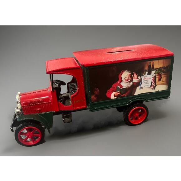 VTG 1993 Coca-Cola Santa Claus Die Cast Metal Bank Old Christmas Truck Red -Nice - Picture 2 of 10